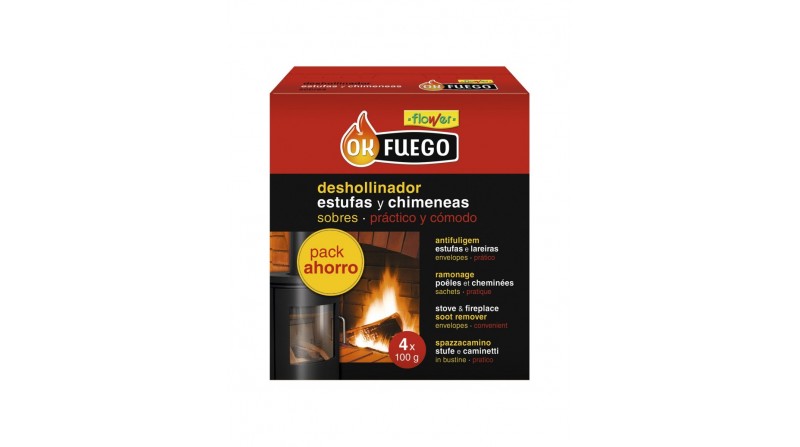 Deshollinador estufas y chimeneas Okfuego - Productos Flower Formato2 4  sobres x 100 g.