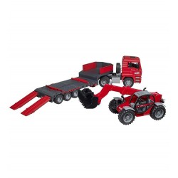 CAMION MAN TGA CON SEMIRREMOLQUE DE PLATAFORMA BAJA Y TELESCOPICA - SUMINISTROS CAMARA