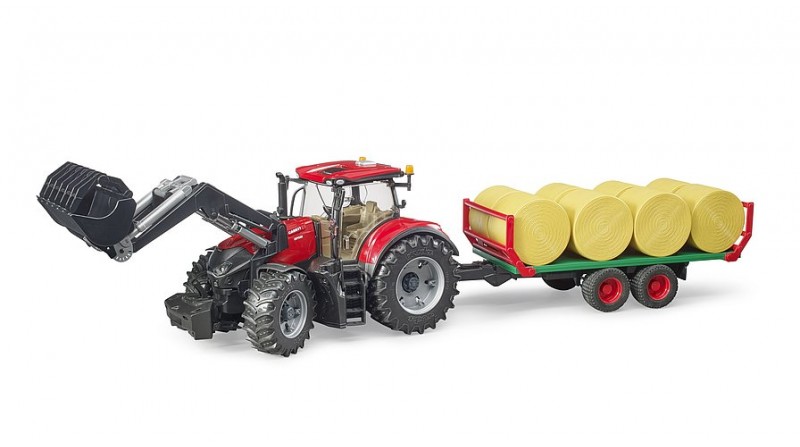 TRACTOR CASE IH OPTUM 300 CVX CON REMOLQUE Y PACAS BRUDER - SUMINISTROS CAMARA